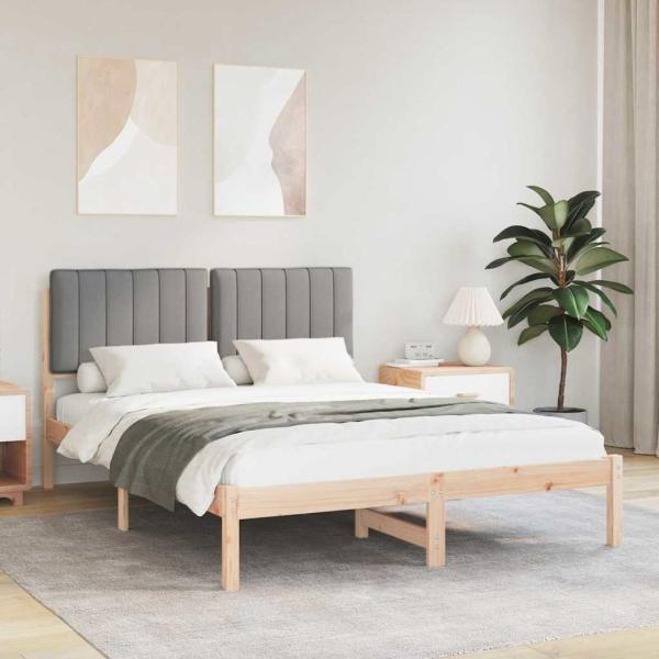 ARDEBO.de - Bettgestell mit gepolstertem Kopfteil Hellgrau 140 x 190 cm