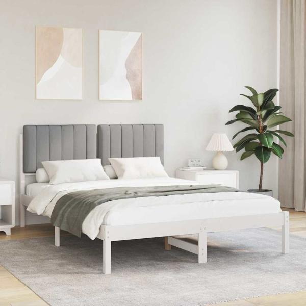 ARDEBO.de - Bettgestell mit gepolstertem Kopfteil Hellgrau 135 x 190 cm