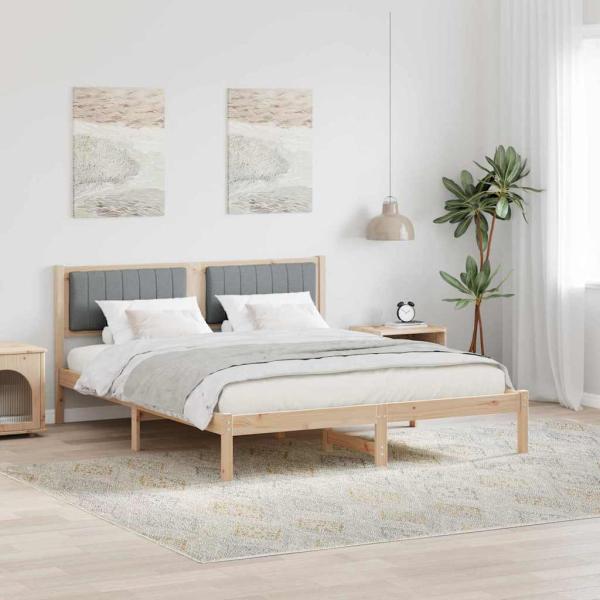 ARDEBO.de - Bettgestell mit gepolstertem Kopfteil Hellgrau 160 x 200 cm