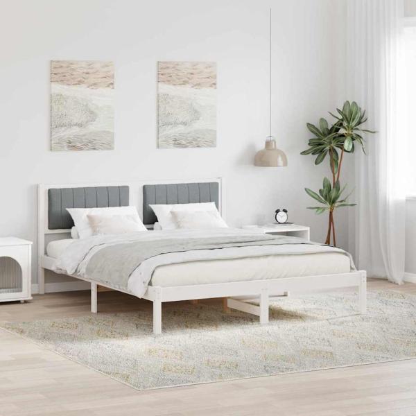 ARDEBO.de - Bettgestell mit gepolstertem Kopfteil Hellgrau 160 x 200 cm