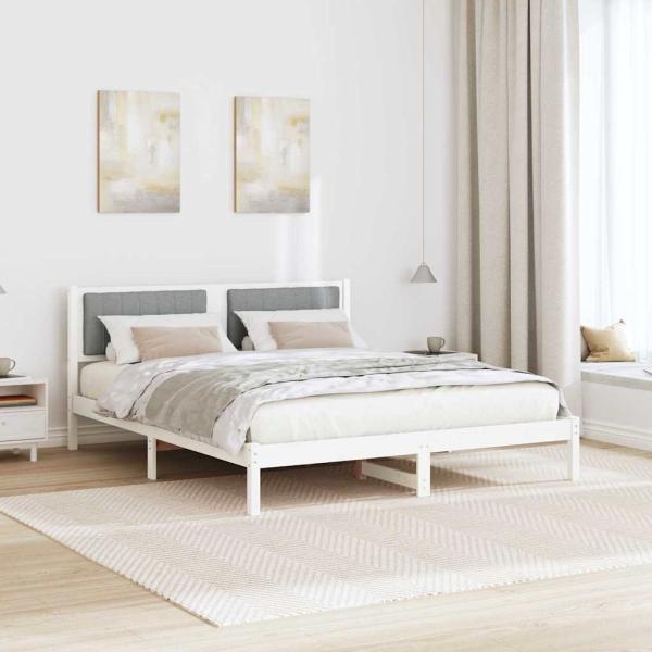 Bettgestell mit gepolstertem Kopfteil Hellgrau 160 x 200 cm