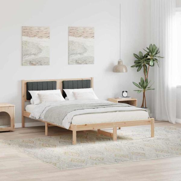 ARDEBO.de - Bettgestell mit gepolstertem Kopfteil Dunkelgrau 135 x 190 cm