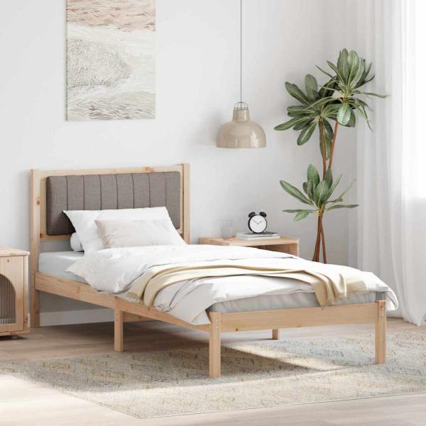 ARDEBO.de - Bettgestell mit gepolstertem Kopfteil Taupe 90 x 200 cm