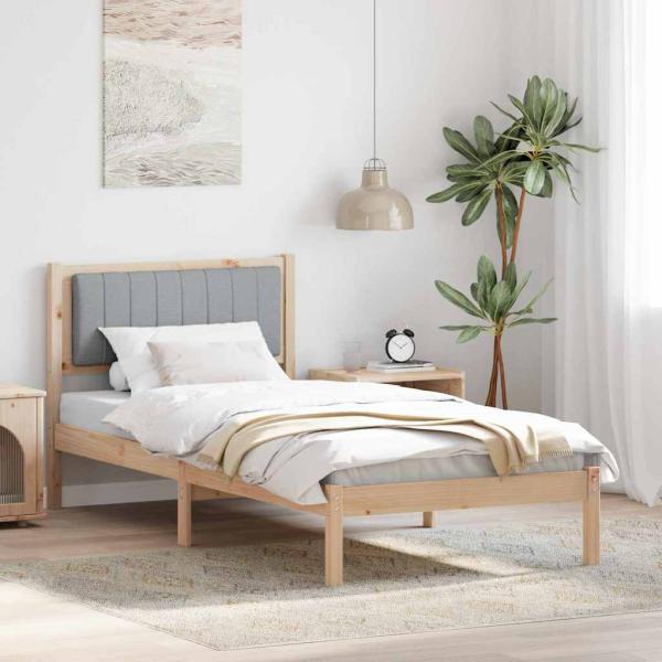ARDEBO.de - Bettgestell mit gepolstertem Kopfteil Hellgrau 90 x 190 cm