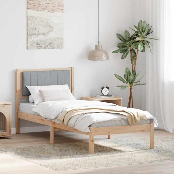 ARDEBO.de - Bettgestell mit gepolstertem Kopfteil Hellgrau 75 x 190 cm