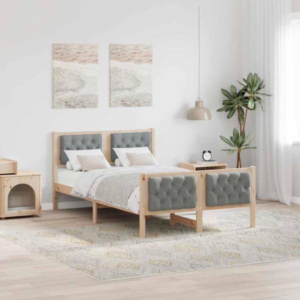 ARDEBO.de - Bettrahmen Hellgrau 120 x 200 cm Massives Kiefernholz