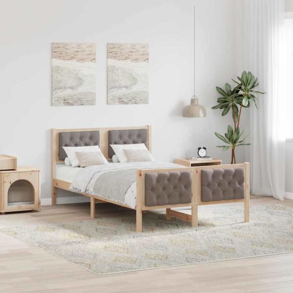 ARDEBO.de - Bettrahmen mit Kopfteil Taupe 120 x 190 cm Massives Kiefernholz