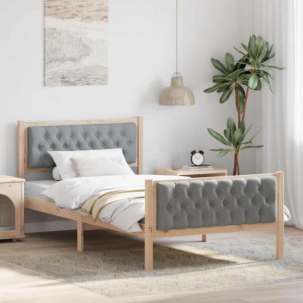 ARDEBO.de - Bettrahmen Hellgrau 100 x 200 cm Massives Kiefernholz