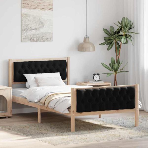 ARDEBO.de - Bettrahmen Schwarz 100 x 200 cm Massives Kiefernholz