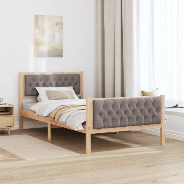 Bettrahmen mit Kopfteil Taupe 100 x 200 cm Massives Kiefernholz