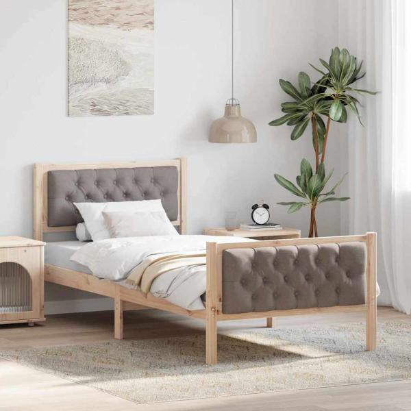 ARDEBO.de - Bettrahmen mit Kopfteil Taupe 90 x 200 cm Massives Kiefernholz