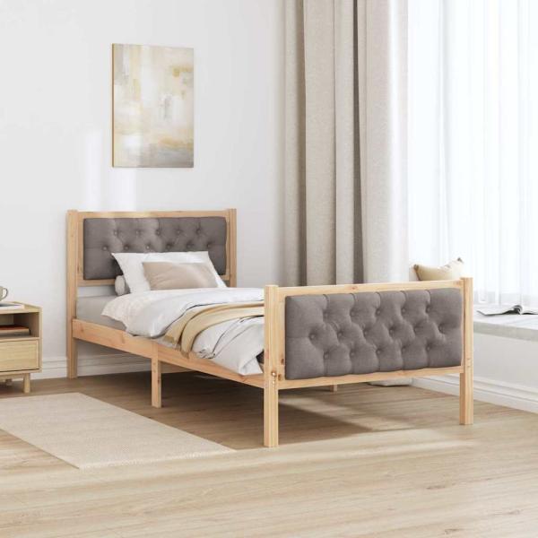 Bettrahmen mit Kopfteil Taupe 90 x 200 cm Massives Kiefernholz