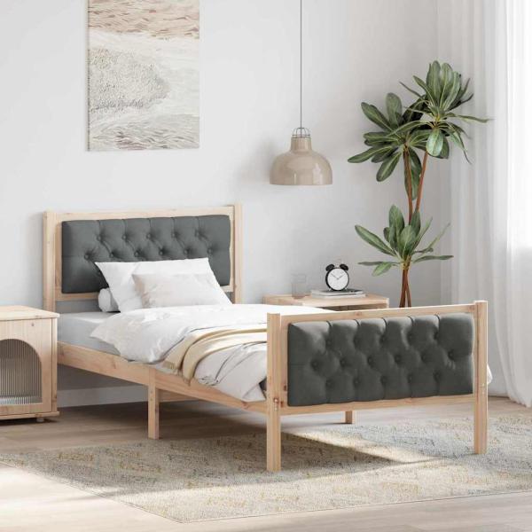 ARDEBO.de - Bettrahmen Dunkelgrau 90 x 190 cm Massives Kiefernholz