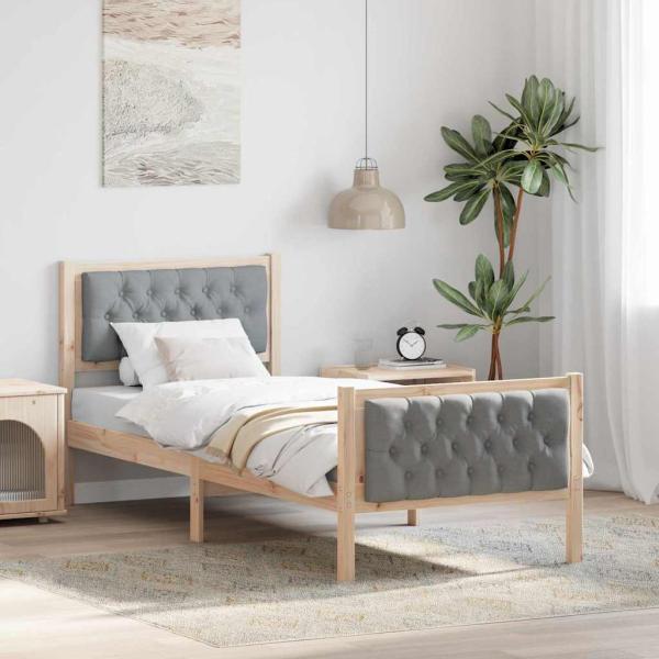 ARDEBO.de - Bettrahmen Hellgrau 75 x 190 cm Massives Kiefernholz
