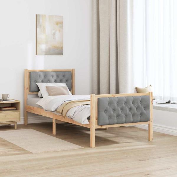 Bettrahmen Hellgrau 75 x 190 cm Massives Kiefernholz