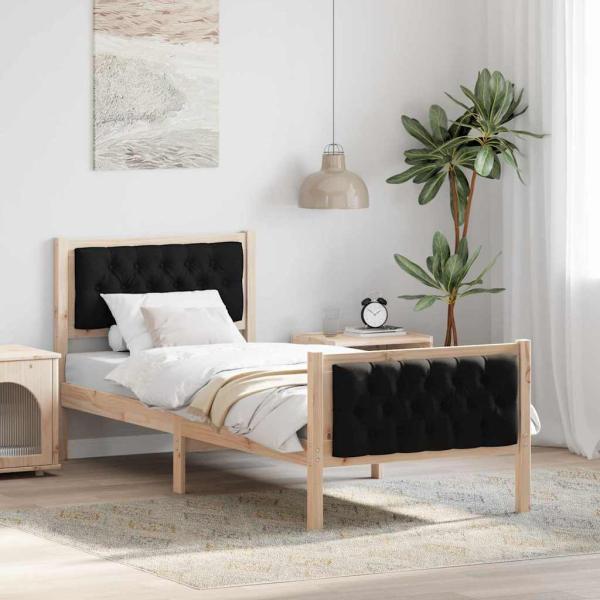 ARDEBO.de - Bettrahmen Schwarz 75 x 190 cm Massives Kiefernholz
