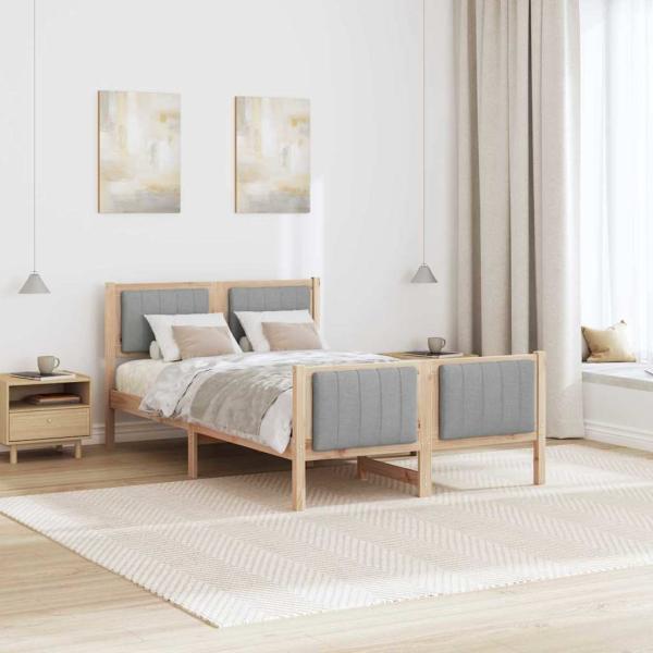 Bettgestell Braun und Hellgrau 120 x 190 cm Massivholz Kiefer