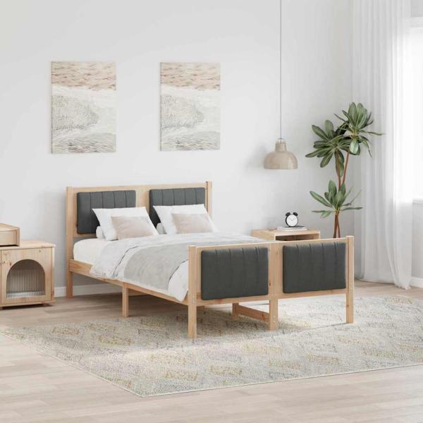 ARDEBO.de - Bettgestell Braun und Dunkelgrau 120 x 190 cm Massivholz Kiefer