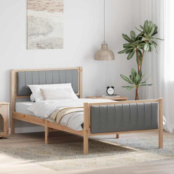 ARDEBO.de - Bettgestell Braun und Hellgrau 100 x 200 cm Massivholz Kiefer