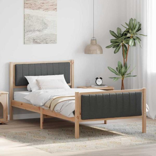 ARDEBO.de - Bettgestell Braun und Dunkelgrau 100 x 200 cm Massivholz Kiefer