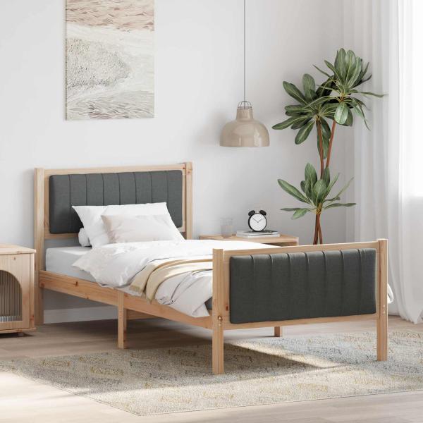 ARDEBO.de - Bettgestell Braun und Dunkelgrau 90 x 200 cm Massivholz Kiefer