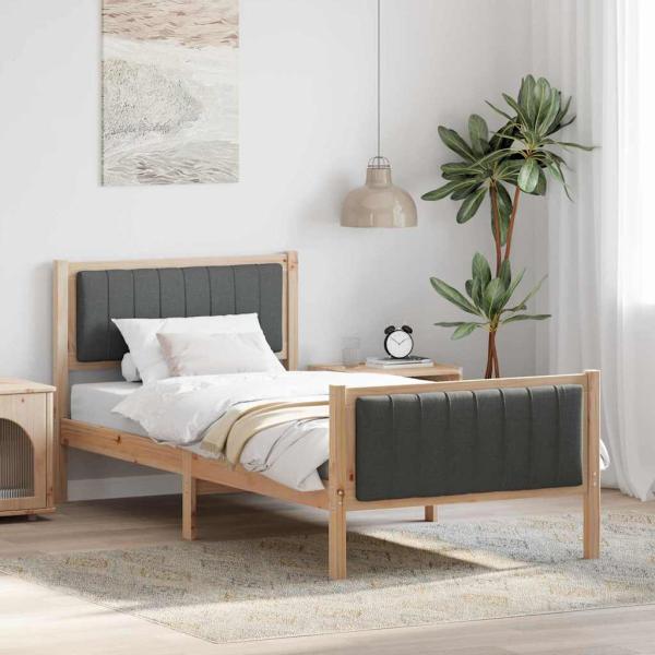 ARDEBO.de - Bettgestell Braun und Dunkelgrau 90 x 190 cm Massivholz Kiefer