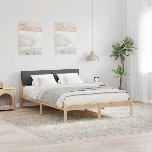 ARDEBO.de - Bettgestell Braun und Dunkelgrau 140 x 190 cm Massivholz Kiefer