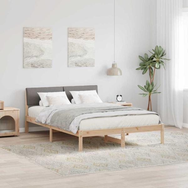 ARDEBO.de - Bettgestell Braun und Taupe 135 x 190 cm Massivholz Kiefer