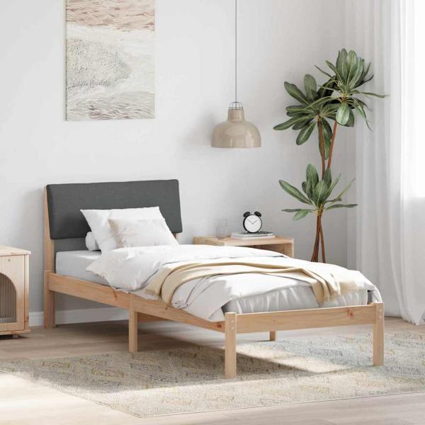 ARDEBO.de - Bettgestell Braun und Dunkelgrau 75 x 190 cm Massivholz Kiefer