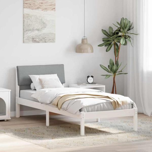 ARDEBO.de - Bettgestell Weiß und Hellgrau 75 x 190 cm Massivholz Kiefer