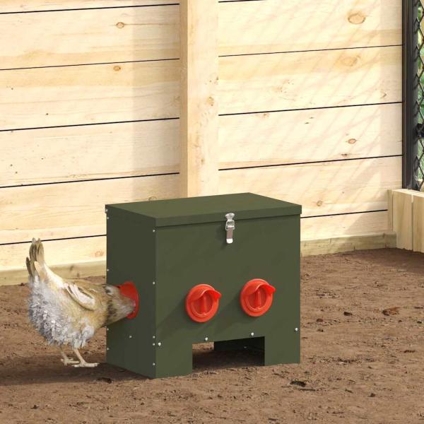 ARDEBO.de - Hühnerfütterer 2 Olivgrün 40,5 x 25 x 38 cm 20 kg