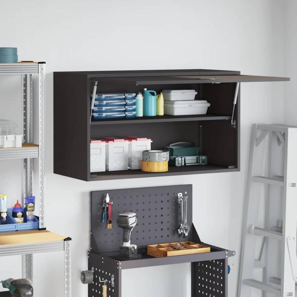 Wandschrank für die Garage mit Gasdrucklift-Tür Schwarz