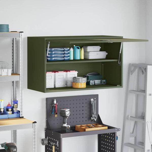 Wandschrank für die Garage mit Gasdrucklift-Tür Olivgrün
