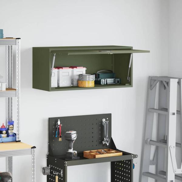 Wandschrank für die Garage mit Gasdrucklift-Tür Olivgrün