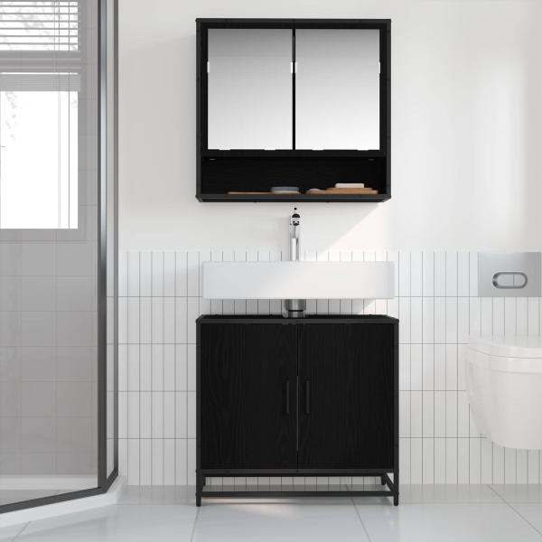 Waschbeckenschrank Schwarz Eichen-Optik 65 x 33 x 60 cm