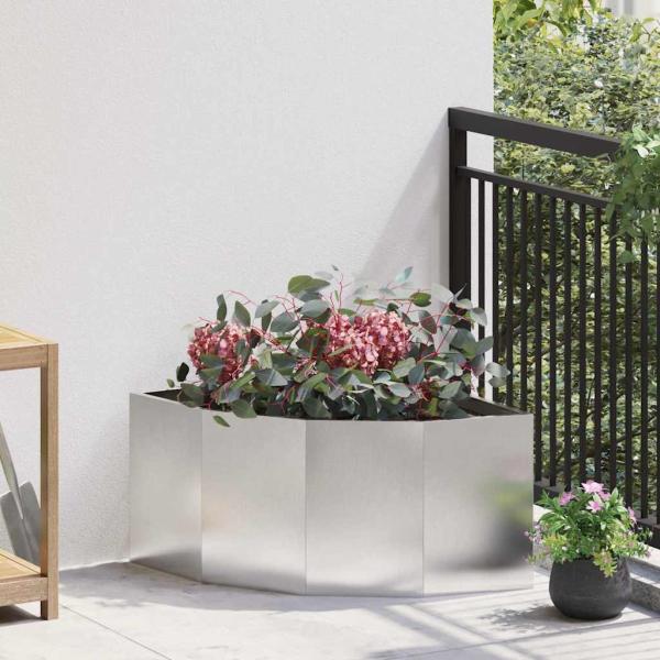 ARDEBO.de - Eckpflanzer Silber 60 x 60 x 35 cm Edelstahl