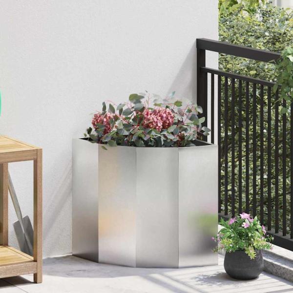 ARDEBO.de - Eckpflanzer Silber 45 x 45 x 50 cm Edelstahl