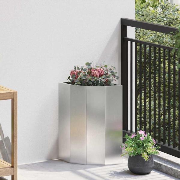 ARDEBO.de - Eckpflanzer Silber 30 x 30 x 50 cm Edelstahl