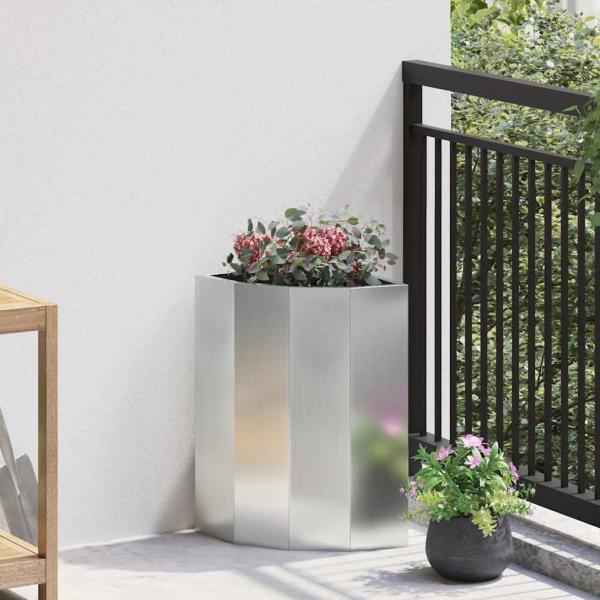 ARDEBO.de - Eckpflanzer Silber 30 x 30 x 50 cm Verzinkter Stahl