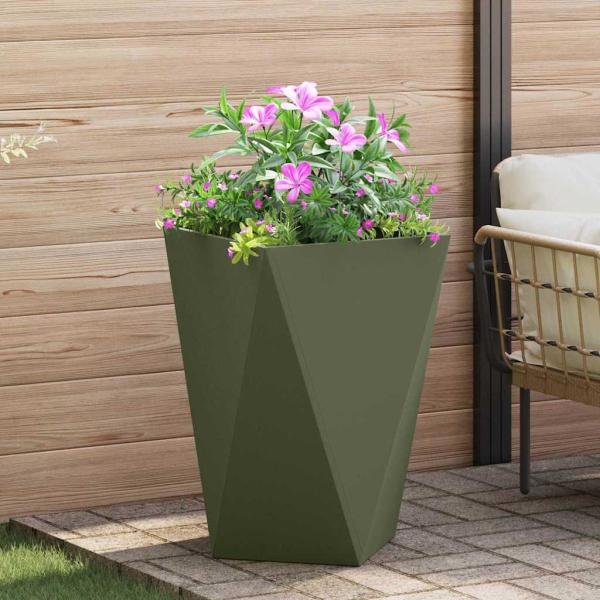 ARDEBO.de - Pflanzkübel Olive Grün 50 x 50 x 75 cm Stahl
