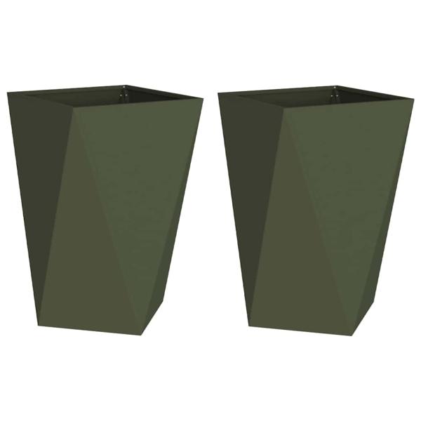 Pflanzkübel 2 Stk. Olive Grün 50 x 50 x 75 cm Stahl