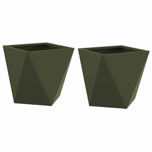 Pflanzkübel 2 Stk. Olive Grün 30 x 30 x 30 cm Stahl