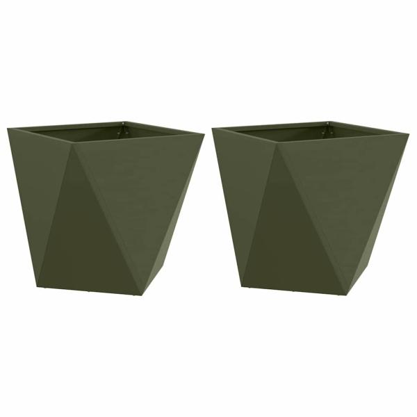 Pflanzkübel 2 Stk. Olive Grün 40 x 40 x 40 cm Stahl