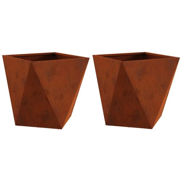 Pflanzkübel 2 Stk. Rostig 50 x 50 x 50 cm Wetterfeststahl