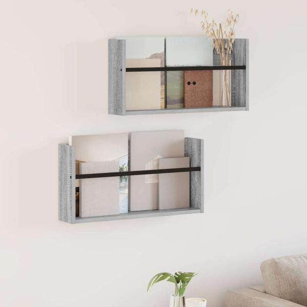 ARDEBO.de - Magazinregal 2 Stk. Sonoma-Grau 60 x 12 x 30 cm Holzwerkstoff