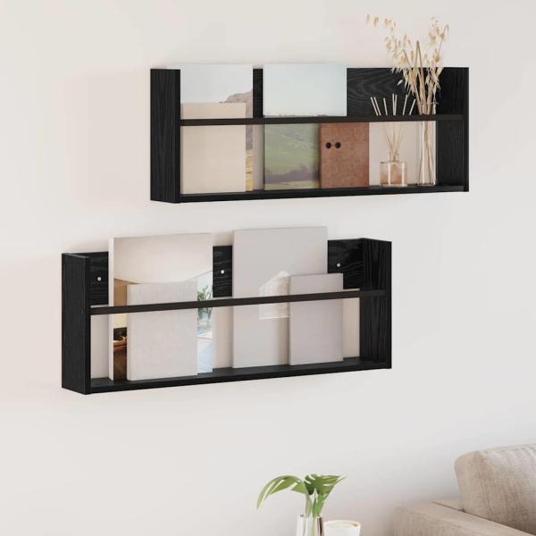 ARDEBO.de - Magazinregal 2 Stk. Schwarz Eichen-Optik 80 x 12 x 30 cm
