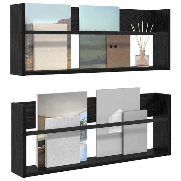 Magazinregal 2 Stk. Schwarz Eichen-Optik 80 x 12 x 30 cm