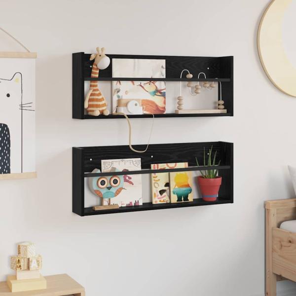 Magazinregal 2 Stk. Schwarz Eichen-Optik 80 x 12 x 30 cm