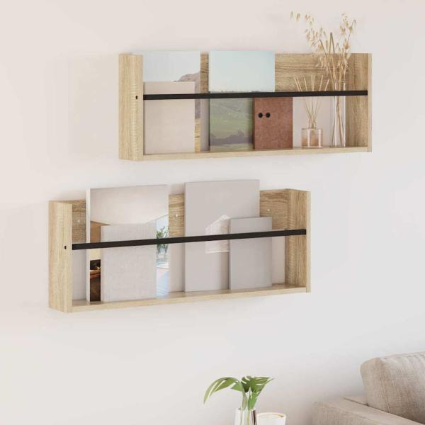 ARDEBO.de - Magazinregal 2 Stk. Sonoma-Eiche 80 x 12 x 30 cm Holzwerkstoff