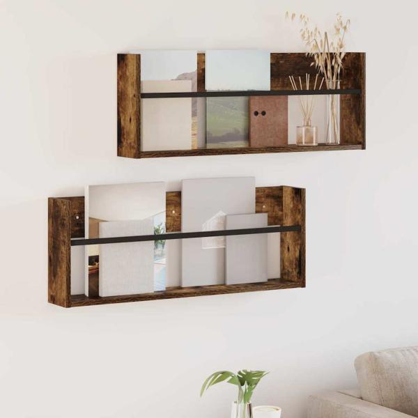 ARDEBO.de - Magazinregal 2 Stk. Räuchereiche 80 x 12 x 30 cm Holzwerkstoff